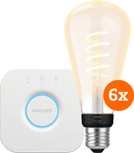 Philips Hue Filament White Ambiance Edison XL 6-Pack + Bridge Philips Hue E27 fitting
