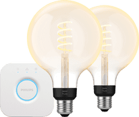 Philips Hue Filament White Ambiance Globe XL 2-pack + Bridge Philips Hue E27 White Ambiance