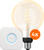 Philips Hue Filament White Ambiance Globe XL 4-Pack + Bridge Philips Hue sets en bundel