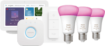 Philips Hue White and Color Starter Pack E27 3-pack + dimmer + Bridge + Google Nest Hub 2 Smart lamp startpakket