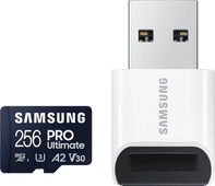 Samsung MicroSDXC PRO Ultimate 256GB 130MB/s + USB lezer 256GB microSD kaart