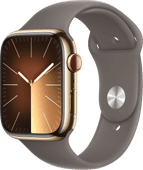 Apple Watch Series 9 4G 45mm Goud Rvs Sportband Grijs M/L Smartwatch voor iOS