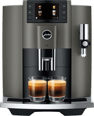 JURA E8 Dark Inox (EC) fully automatic coffee machine with milk tube