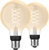 Coolblue Philips Hue Filamentlamp White Globe E27 2-pack aanbieding
