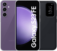 Coolblue Samsung Galaxy S23 FE 128GB Paars 5G + Smart View Book Case Zwart aanbieding