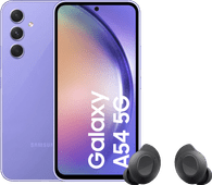 Samsung Galaxy A54 128GB Paars 5G + Samsung Galaxy Buds FE Zwart Samsung telefoon uit 2023