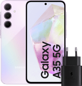 Samsung Galaxy A35 128GB Paars 5G + Samsung 25 Watt Snellader Zwart Mobiele telefoon met 5G