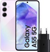 Samsung Galaxy A55 128GB Roze 5G + Samsung 25 Watt Snellader Zwart Samsung telefoon uit 2024