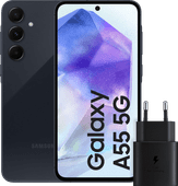 Samsung Galaxy A55 128GB Donkerblauw 5G + Samsung 25 Watt Snellader Zwart Top 10 best verkochte Android smartphones