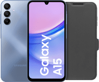 Samsung Galaxy A15 128GB Blauw 4G + BlueBuilt Book Case Zwart Smartphone bundel