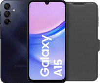 Samsung Galaxy A15 128GB Zwart 5G + BlueBuilt Book Case Zwart Goedkope smartphone