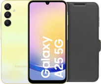 Samsung Galaxy A25 128GB Geel 5G + BlueBuilt Book Case Zwart Smartphone bundel