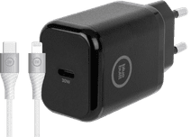 BlueBuilt Power Delivery Charger USB-C 30W Black + Lightning Cable 1.5m Nylon White iPhone Xs / Xs Max / Xr charger