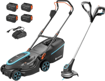 Gardena PowerMax 37/36V P4A Set + SmallCut 23/18V P4A Solo including 4.0Ah Battery (4x) Reel mower