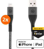 BlueBuilt Usb A naar Lightning Kabel 1,5m Kevlar Zwart Duo Pack BlueBuilt oplaad- en datakabel