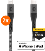 BlueBuilt Usb C naar Lightning Kabel 1,5m Kevlar Zwart Duo Pack Apple iPhone 12 & 13 oplaadkabel