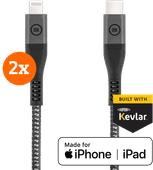 BlueBuilt Usb C naar Lightning Kabel 1,5m Kevlar Zwart Duo Pack Apple iPhone kabel