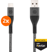 BlueBuilt Usb A naar Usb C Kabel 1,5m Kevlar Zwart Duo Pack Apple iPhone 15 kabel