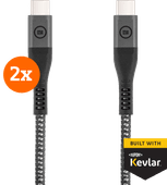 BlueBuilt Usb C naar Usb C Kabel 1,5m Kevlar Zwart Duo Pack Usb C naar usb C kabel