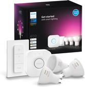 Philips Hue White and Color GU10 Starter Pack - 3 Lights + Bridge + Dimmer smart light with GU10 fitting