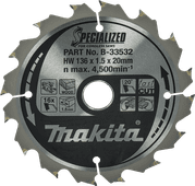 Makita Circular Saw Blade Wood Specialized 136x20x1.5 16T Circular saw blades