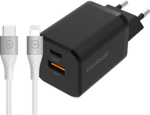 BlueBuilt Snellader met 2 Usb Poorten 38W Zwart + Lightning Kabel 1,5m Apple iPhone 14, 13 en 12 snellader