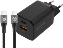 BlueBuilt Snellader met 2 Usb Poorten 38W Zwart + Usb C Kabel 1,5m Apple iPhone 16 oplader