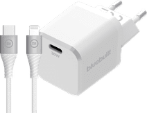 BlueBuilt Power Delivery Oplader 30W + Lightning Kabel 1,5m Nylon Wit Snellader voor iPhone