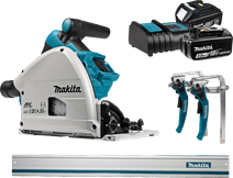 Makita DSP600ZJ + 3,0 Ah accu (2x) en lader + geleiderail Cirkelzaag