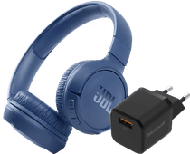 JBL Tune 510BT Blue + BlueBuilt Quick Charge Charger with USB-A Port 18W Black on-ear headphones