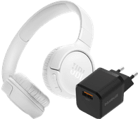 JBL Tune 520BT Wit + BlueBuilt Quick Charge Oplader met Usb A Poort 18W Zwart On-ear koptelefoon