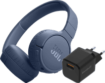 JBL Tune 670NC Blue + BlueBuilt Quick Charge Charger with USB-A Port 18W Black on-ear headphones