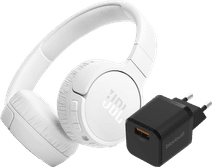 JBL Tune 670NC Wit + BlueBuilt Quick Charge Oplader met Usb A Poort 18W Zwart JBL noise cancelling koptelefoon