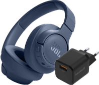 JBL Tune 720BT Blauw + BlueBuilt Quick Charge Oplader met Usb A Poort 18W Zwart Over ear koptelefoon