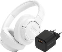 JBL Tune 770NC Wit + BlueBuilt Quick Charge Oplader met Usb A Poort 18W Zwart Over ear koptelefoon