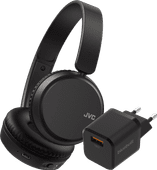 JVC HA-S36W Black + BlueBuilt Quick Charge Charger with USB-A Port 18W Black on-ear headphones