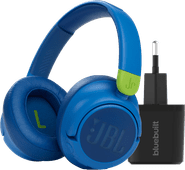 JBL JR460NC Blue + BlueBuilt Quick Charge Charger with USB-A headphones for at home