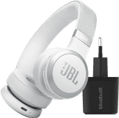 JBL Live 670NC White + BlueBuilt Quick Charge Charger with USB-A Port on-ear headphones