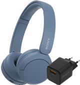 Sony WH-CH520 Blauw + BlueBuilt Quick Charge Oplader met Usb A Poort 18W Zwart Koptelefoon met microfoon