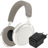 Sennheiser Momentum 4 Wireless Wit + BlueBuilt Quick Charge Oplader met Usb A Poort 18W Koptelefoon voor thuis