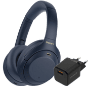 Sony WH-1000XM4 Blauw + BlueBuilt Quick Charge Oplader met Usb A Poort 18W Zwart Sony noise cancelling koptelefoon