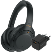 Sony WH-1000XM4 Zwart + BlueBuilt Quick Charge Oplader met Usb A Poort 18W Zwart Sony noise cancelling koptelefoon