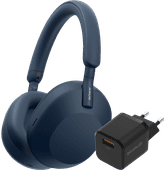 Sony WH-1000XM5 Blauw + BlueBuilt Quick Charge Oplader met Usb A Poort 18W Zwart Koptelefoon voor thuis