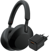 Sony WH-1000XM5 Zwart + BlueBuilt Quick Charge Oplader met Usb A Poort 18W Zwart Over ear koptelefoon