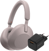 Coolblue Sony WH-1000XM5 Roze + BlueBuilt Quick Charge Oplader met Usb A Poort 18W Zwart aanbieding
