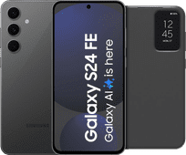Coolblue Samsung Galaxy S24 FE 128GB Grijs 5G + Clear View Book Case Zwart aanbieding