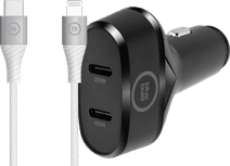 BlueBuilt Power Delivery Autolader 45W Zwart + Lightning Kabel 1,5 Nylon Wit iPad autolader