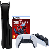 PlayStation 5 Slim Disc Edition + Spider-Man 2 +  Covers Zwart + Oplaadstation PlayStation 5 Pro of Slim