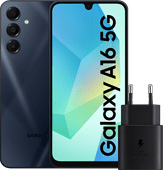 Samsung Galaxy A16 128GB Donkerblauw 5G + Samsung Oplader 25W Zwart Goedkope Samsung smartphone