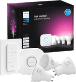 Philips Hue White and Color GU10 Starter Pack - 3 Lights + Bridge + Dimmer smart light